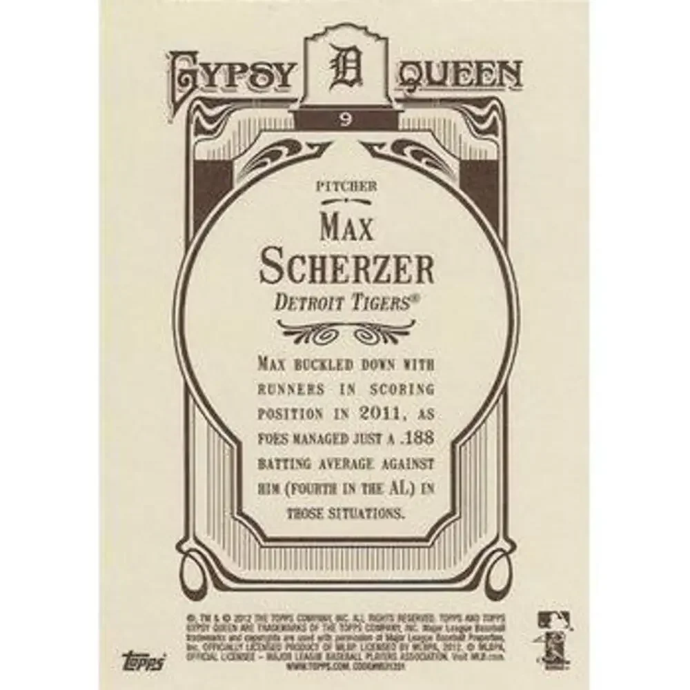 2012 Topps Gypsy Queen Max Scherzer # 9 Detroit Tigers